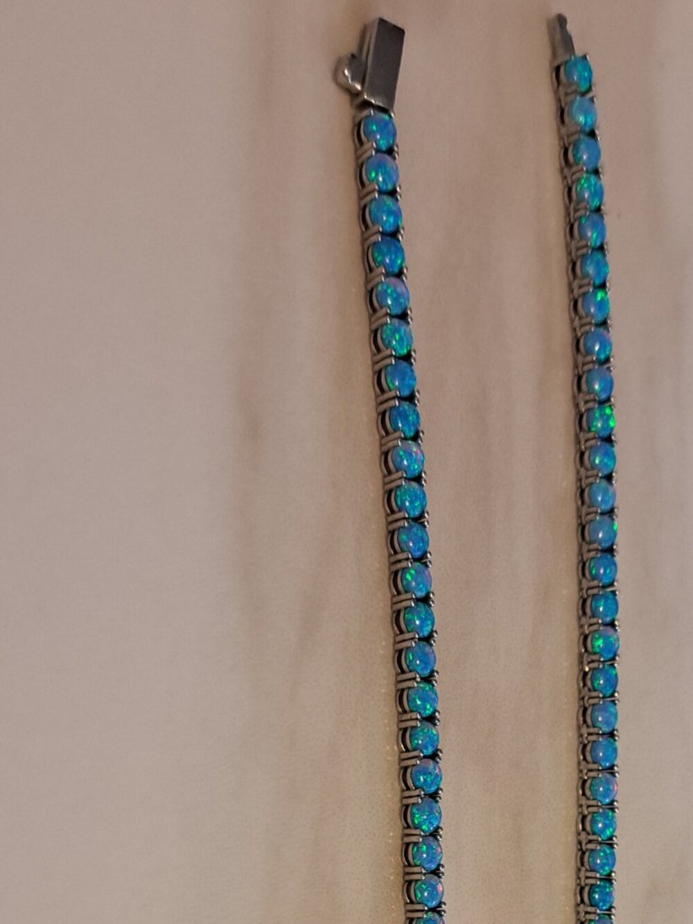 MELINDA MARIA GRAND HEIRESS TENNIS NECKLACE SILVER AND BLUE OPAL 18 INCHES - Picture 9 of 10